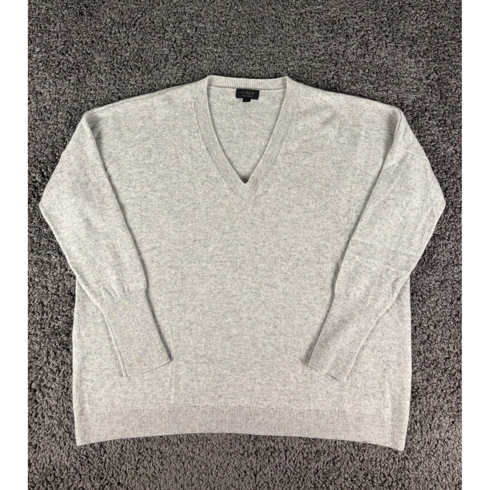 J.Crew Womens 100% Cashmere V-Neck Oversized Sweater Gray Size Medium